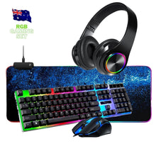 Load image into Gallery viewer, FIDBITS Black NEW RGB Gaming Keyboard Mouse, RGB Mouse Pad Wireless Headphones Bundle