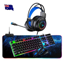 Load image into Gallery viewer, FIDBITS Black Wired Gaming Keyboard and Mouse Combo Set RGB Backlit for Windows PC