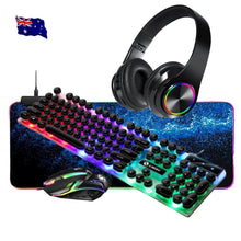 Load image into Gallery viewer, FIDBITS NEW RGB Gaming Bundle Keyboard Mouse, RGB Mouse Pad Wireless Headphones
