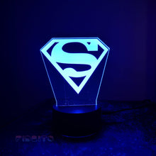 Load image into Gallery viewer, FIDBITS Lamps Superman sign 3D Illusion Lamp Night Light LED 7 Colour Touch Table Lamp