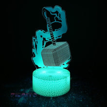 Load image into Gallery viewer, FIDBITS Thor Hammer 3D Illusion Lamp Luminate Base Night Light LED 7 Colour Touch Gift