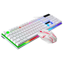 Load image into Gallery viewer, FIDBITS White Gaming Keyboard and Mouse Set for PC Laptop Rainbow Backlight USB Ergonomic