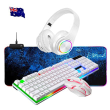 Load image into Gallery viewer, FIDBITS White NEW RGB Gaming Keyboard Mouse, RGB Mouse Pad Wireless Headphones Bundle